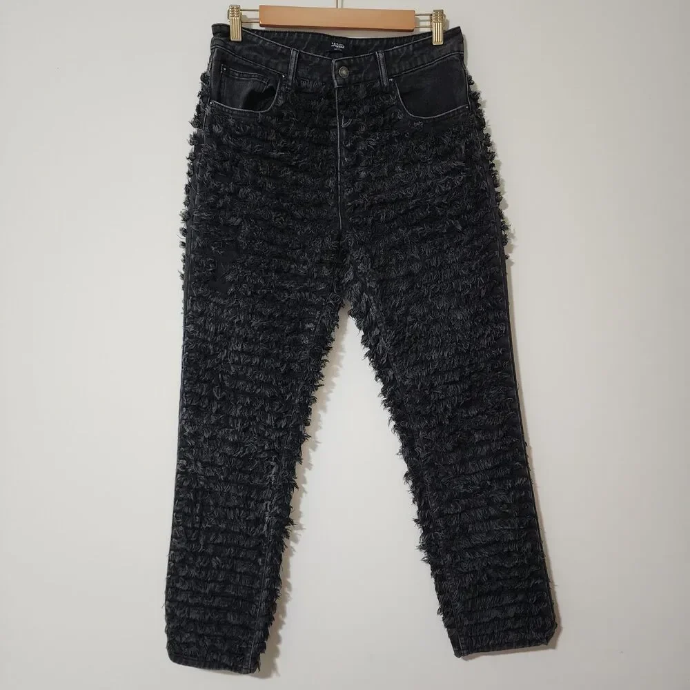 Jaded London Black Distressed Shredded Straight Leg Denim Jeans Size 30 31